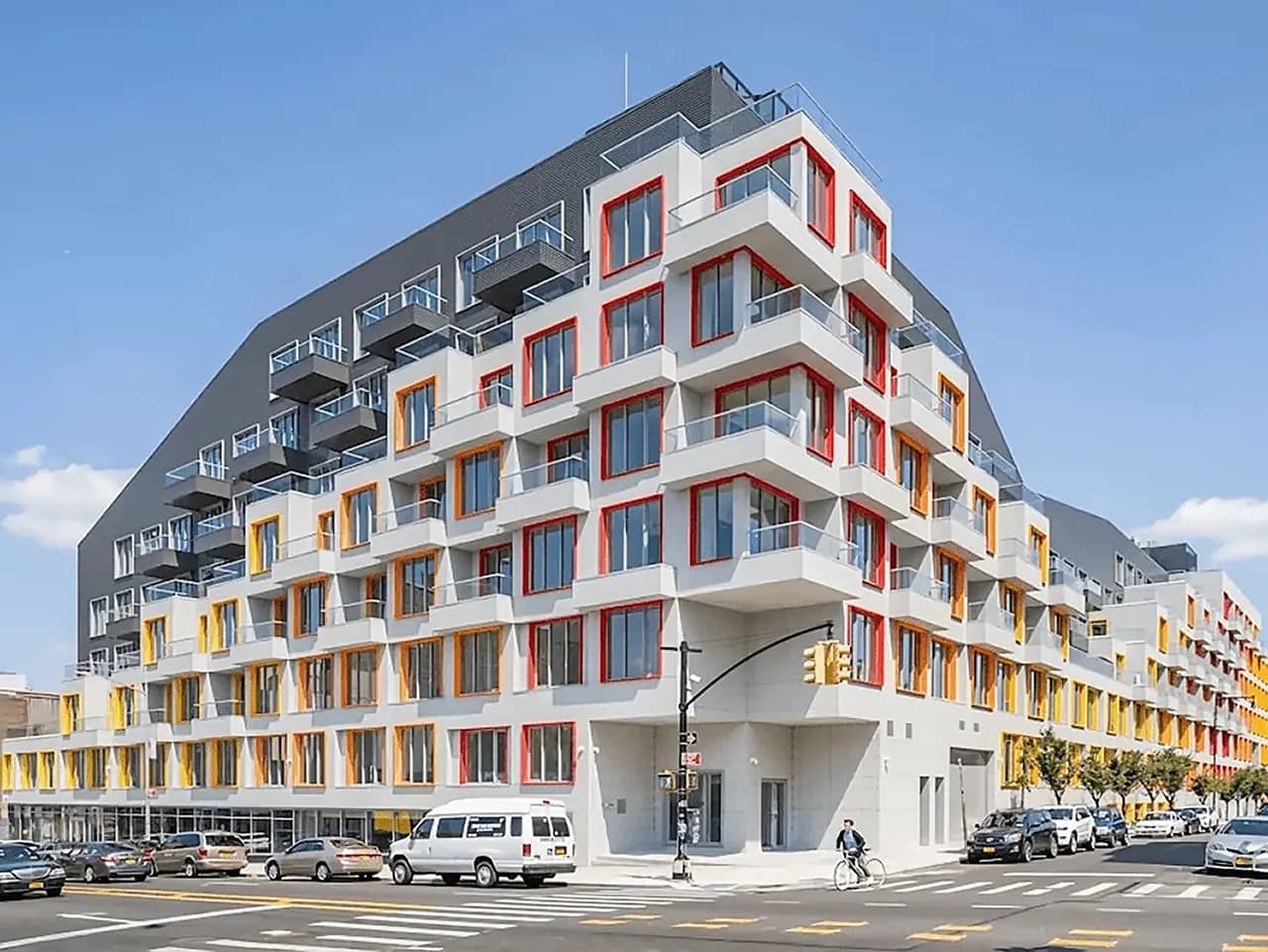 Colourful apartment building with terraces