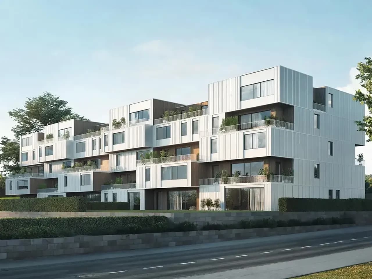 Getrapt appartementencomplex met ritmische raampartijen